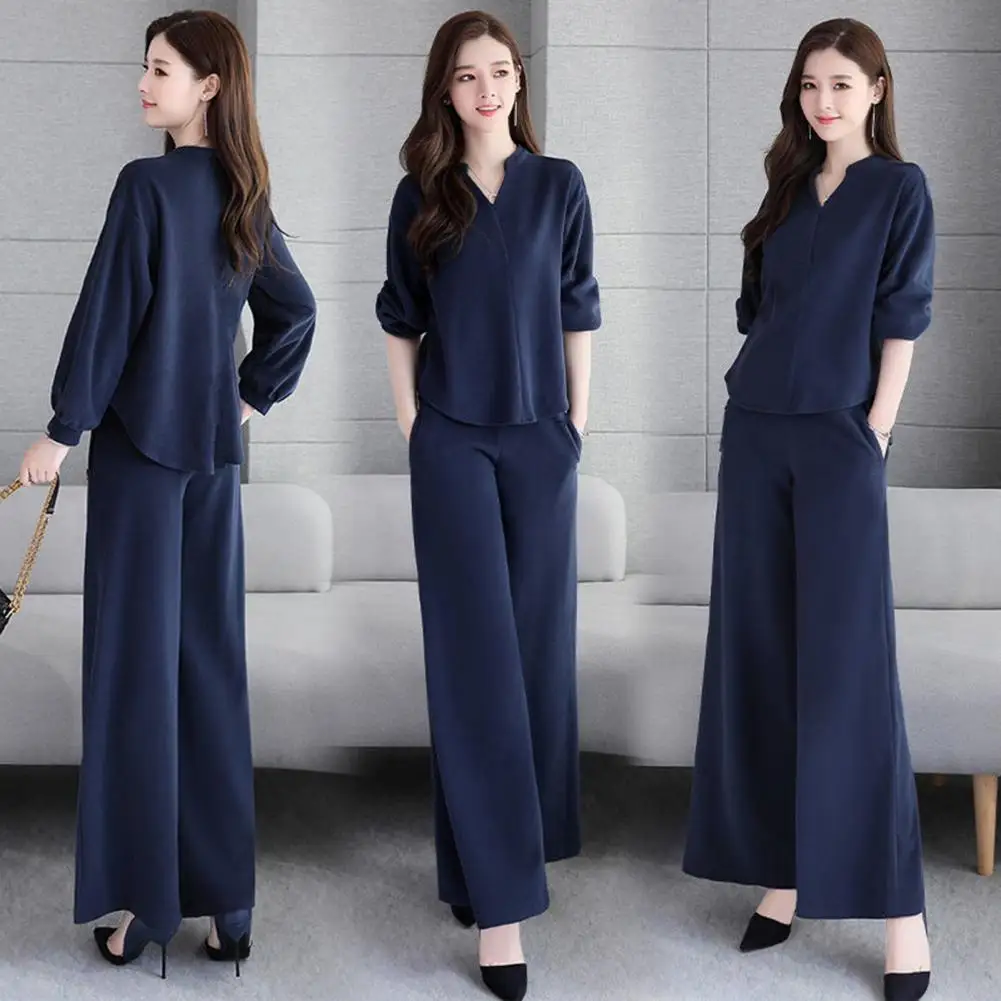 Women\'s Suits 2021 Spring Autumn New Fashion Korean Style Loose Tops Wide Leg Pant Two Piece Set Women Plus Size Clothing Ladies