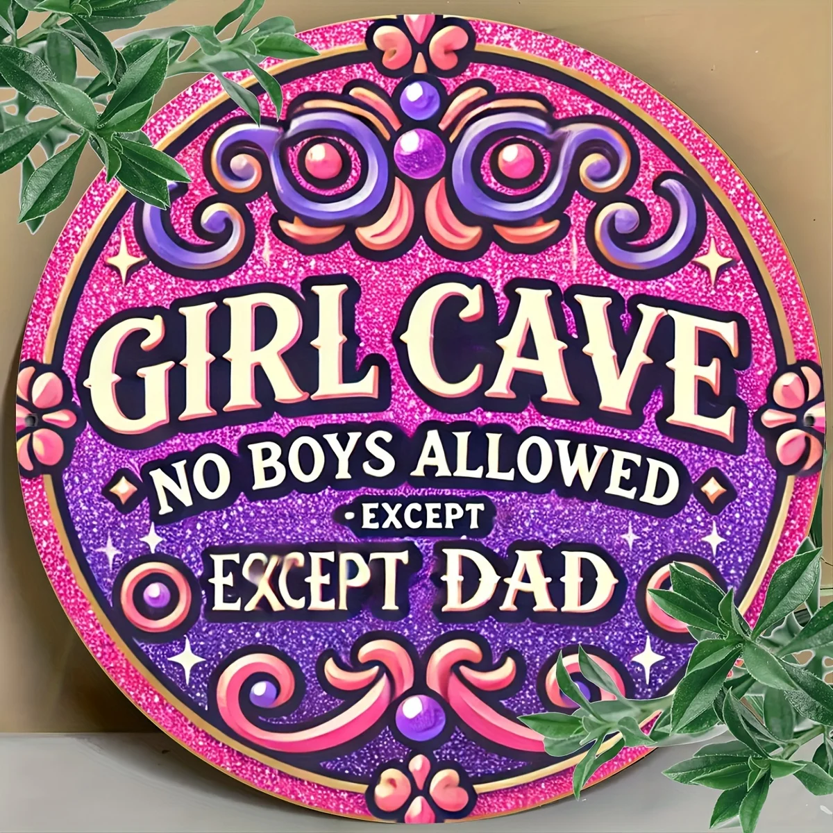 1pc Panneau Métallique 8 x 8 pouces (20 x 20 cm) pour la Chambre de Fille, Panneau Amusant "Aucun Garçon Autorisé Sauf Papa", Décoration Murale ou de Porte pour Chambre d'Adolescente