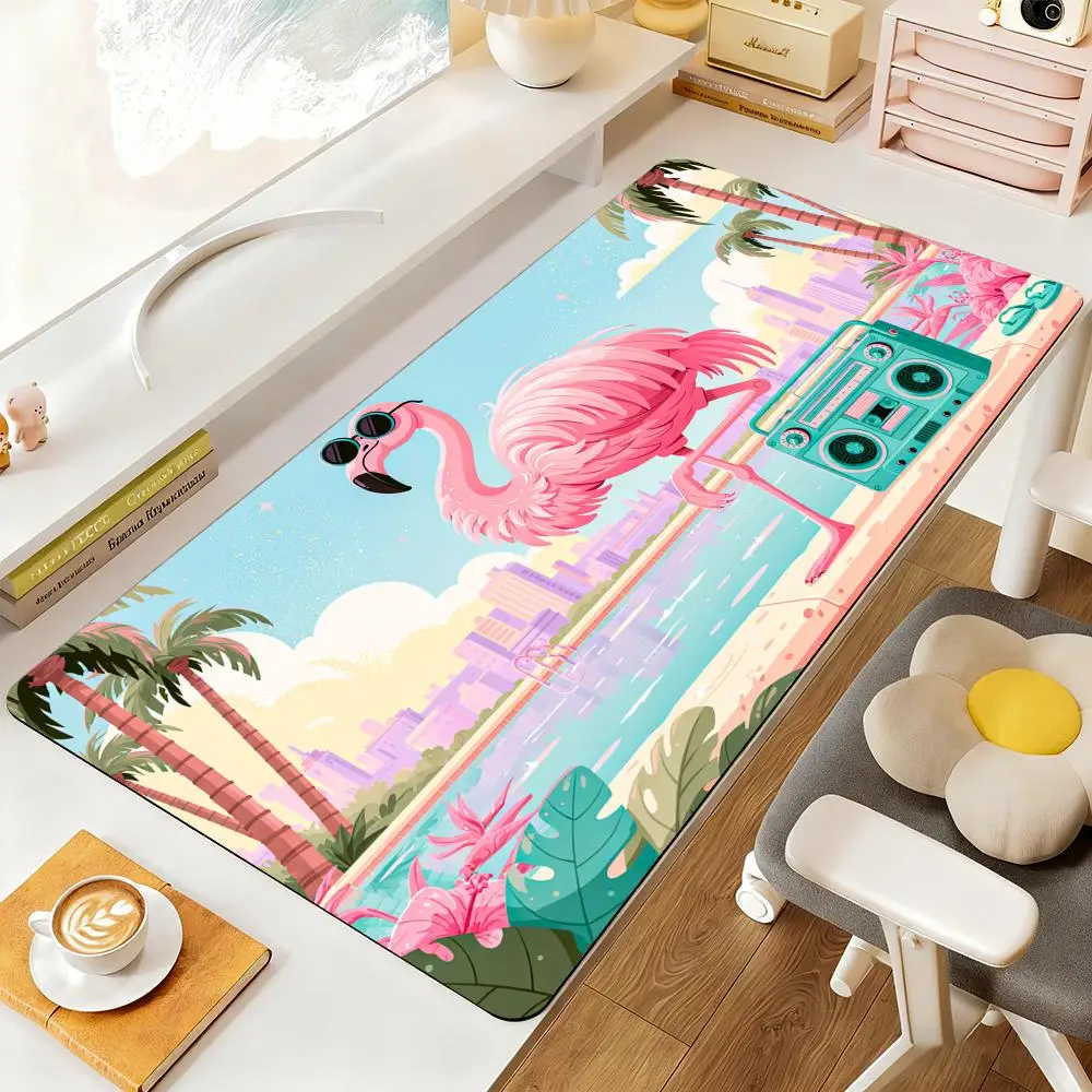 Radio and flamingos Mouse Pad Desk Mat Large Computer Office Carpet XXL Mousepad Gamer Gaming PC Accessories Keyboard Rug