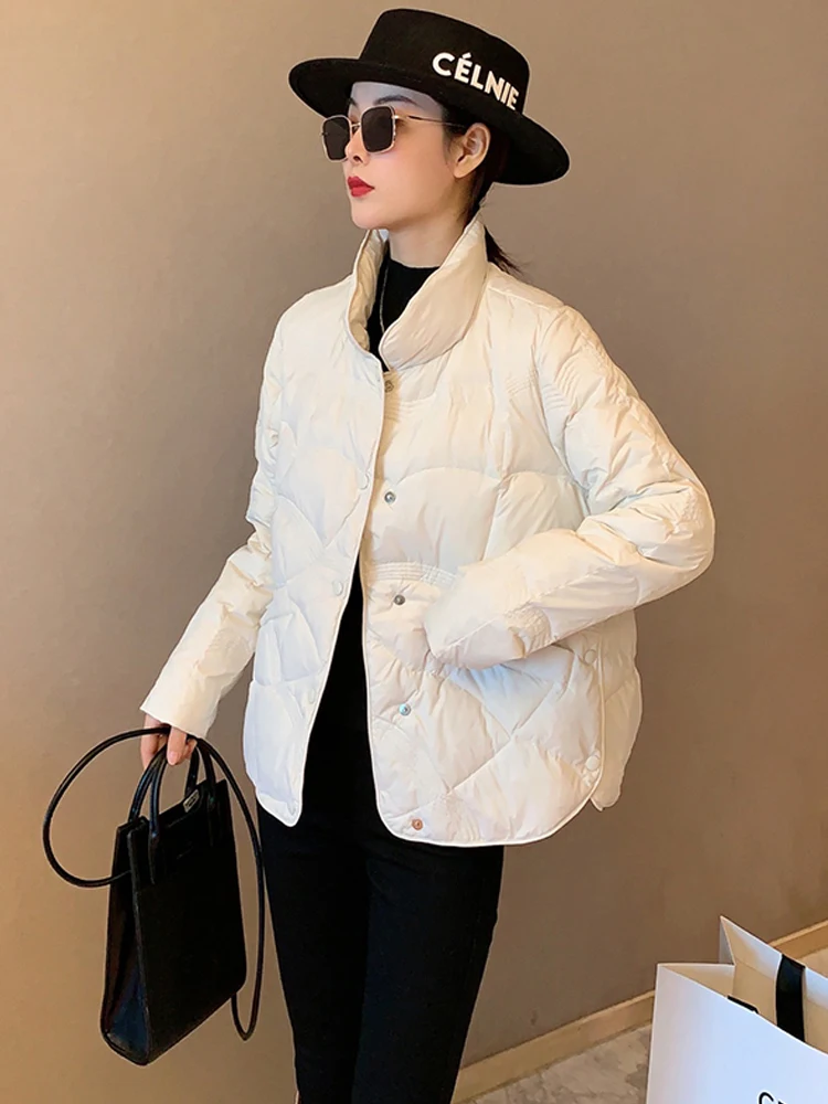 Janveny Autumn Winter Women Stand Collar Down Coat Ultra Light 90% White Duck Down Jacket Windproof Female Feather Puffer Parkas