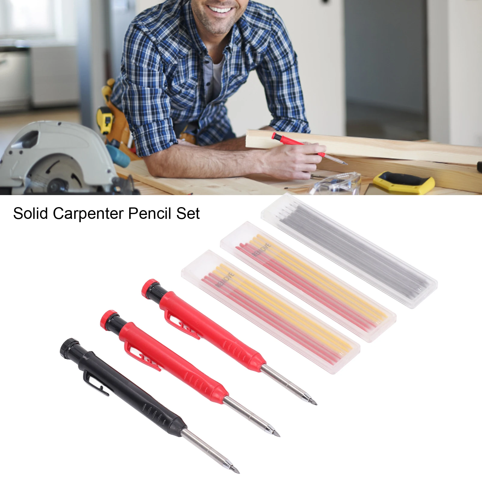 

Solid Carpenter Pencil Set with Refill Long Nosed Deep Hole Mechanical Marker Marking Tool Deep Hole Mechanical Pencil