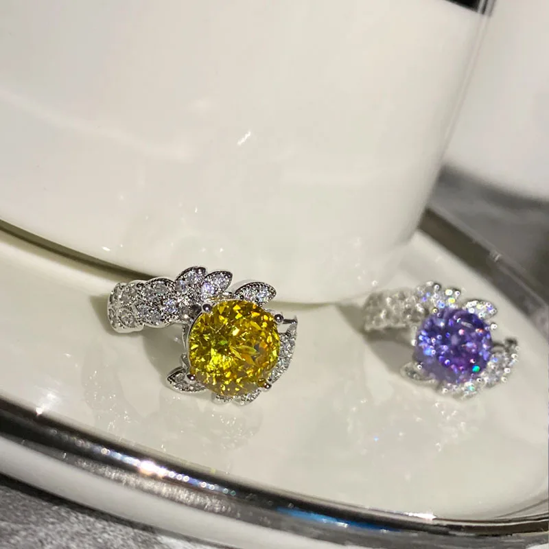 

MDLFES Moissanite style Women's Gold Plated with Crushed Ice-Cut Yellow Zirconia Fancy Color Rings