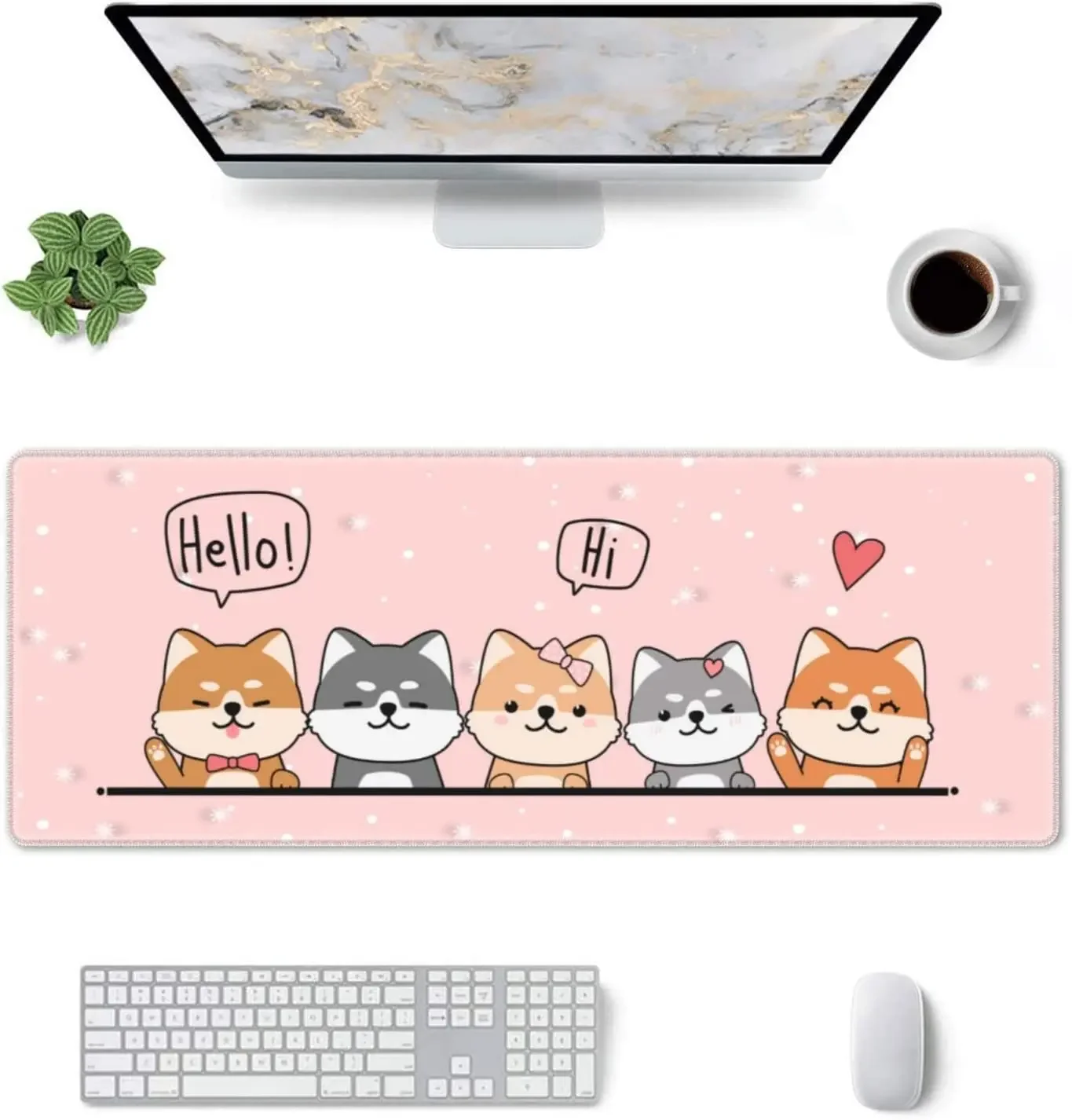 Kawaii لطيف الكلب الوردي الألعاب ماوس الوسادة XL عدم الانزلاق المطاط قاعدة ماوس حواف مخيط وسادة للمكتب تمديد الفئران Pad31.5X11.8 بوصة #3