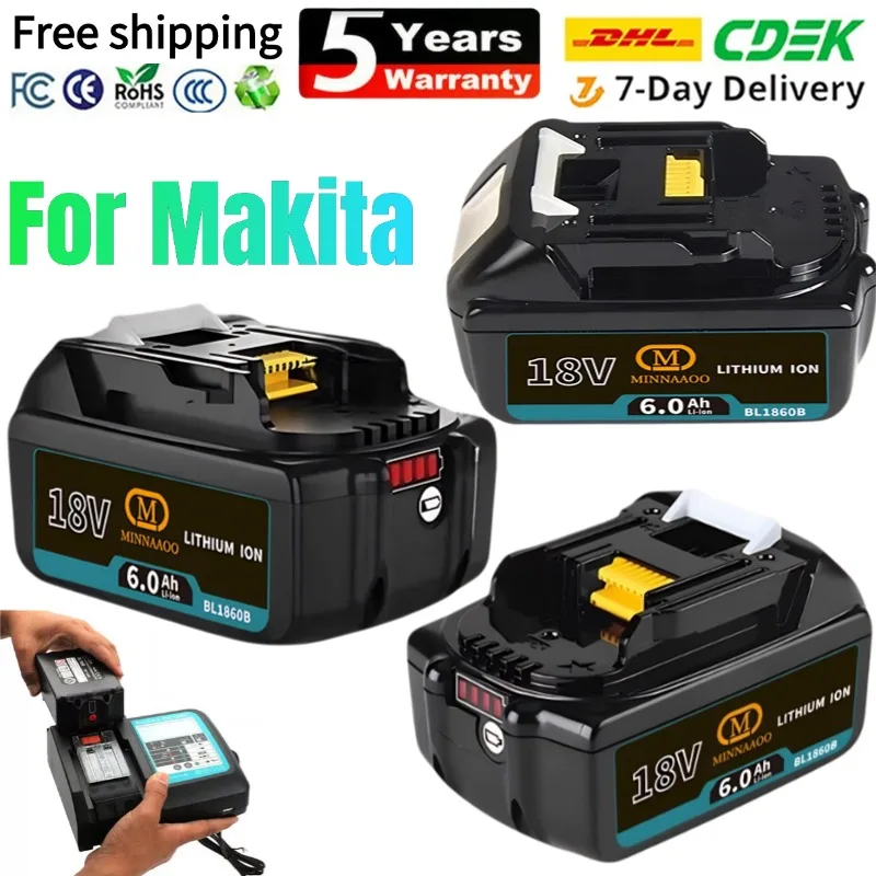 

Original For Makita 18V Battery 6.0Ah Rechargeable, Compatible with BL1830B BL1840B BL1850B Power Tool Battery