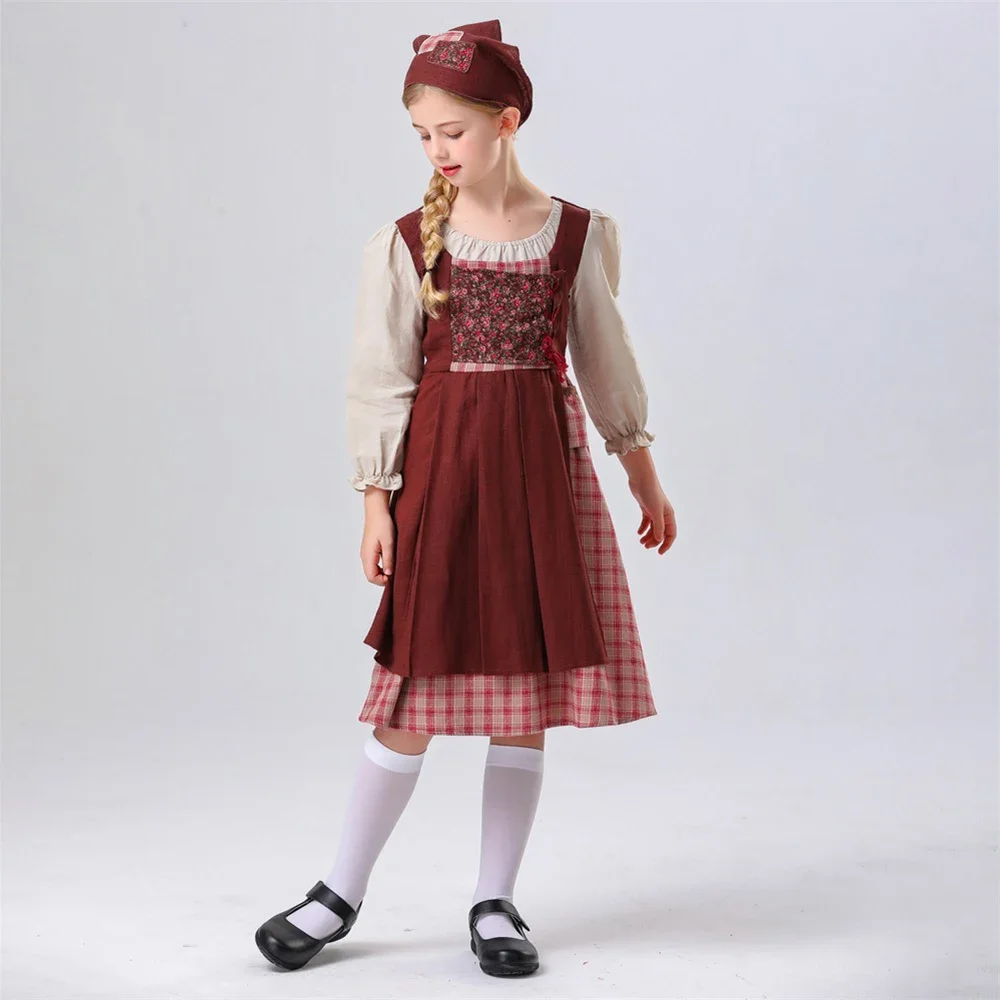 

NEW Children's Plays Farm Match Girl Costumes Maids Poor People's Clothes Stage Halloween Kid Storybook Medieval Servant Outfit