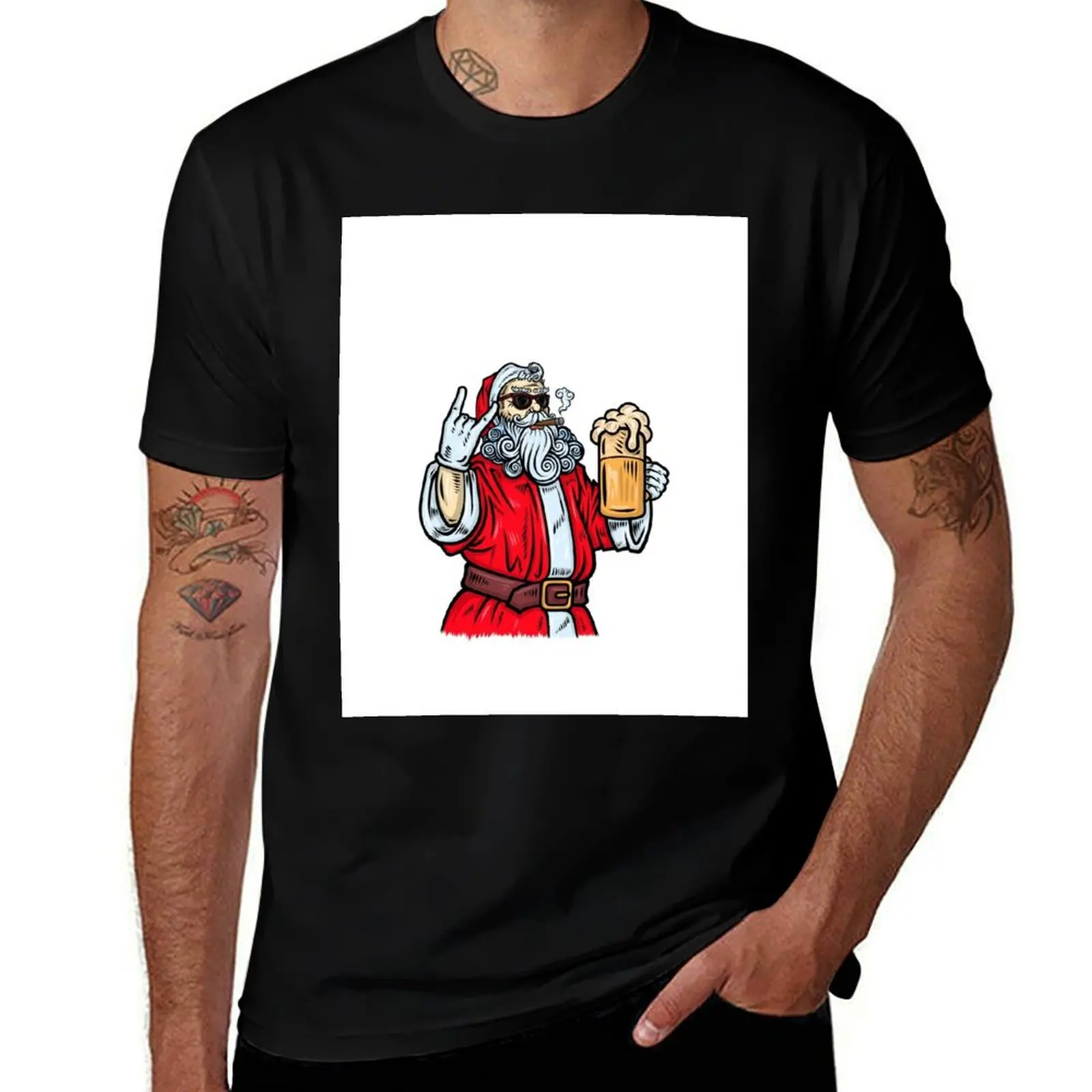 

Bad Santa Claus, Rock, Beer and Cigar T-Shirt tops plus size clothes mens t shirt