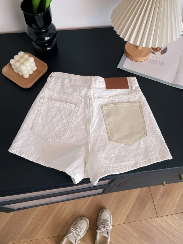 

High Waist A-Line Denim Shorts for Women Outlet Brand Diamond Pattern Slimming Versatile Wide Leg Hot Pants Commute Style