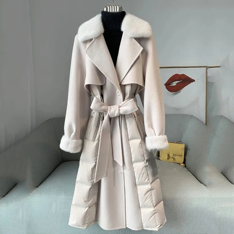 2023 New Winter Jacket Women's Stitching Woolen Coats Female Casual Mid Long Thicken Warm Woolen Overcoat Ladies Outerwear Tops