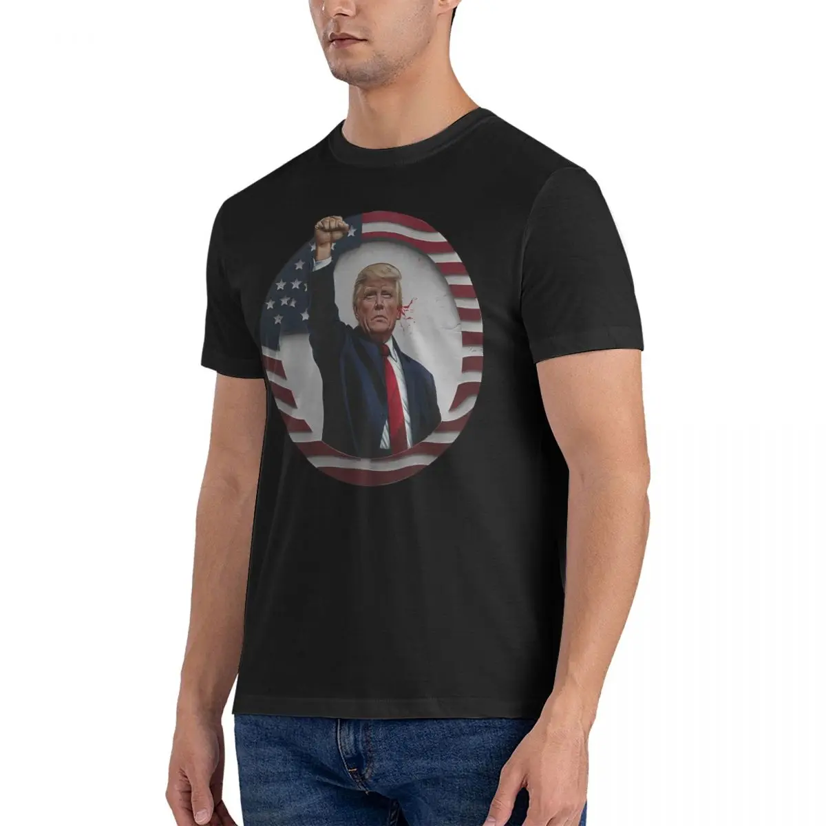 Men's Donald Trump Assassination Attempt 2024_1 T Shirt Donald Trump 100% Cotton Tops Vintage Short Sleeve Crew Neck Tees