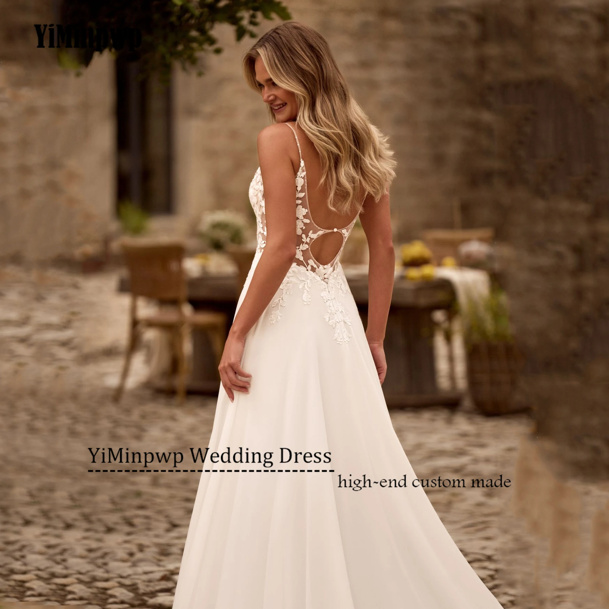 Customized Backless V-Neck Wedding Dresses Applique A-Line Chiffon Spaghetti Straps vestidos de novia Beach Bride Gowns 2025