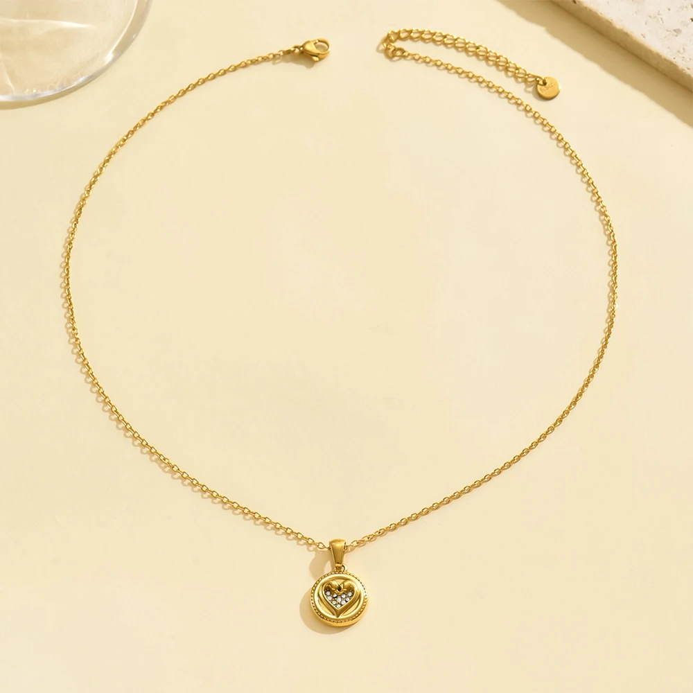 مجموعة eManco من حجر الراين للسيدات على شكل قلب خوخي وقلادات من الفولاذ المقاوم للصدأ مطلية بالذهب وإكسسوارات مجوهرات حفلات للبنات #6