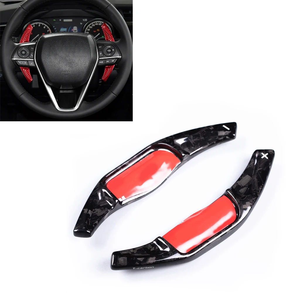 2 Pieces Car Gear Steering Wheel Paddle Sticker Extension Pad Cover Carbon Fiber For Toyota Camry RAV4 2018-2020