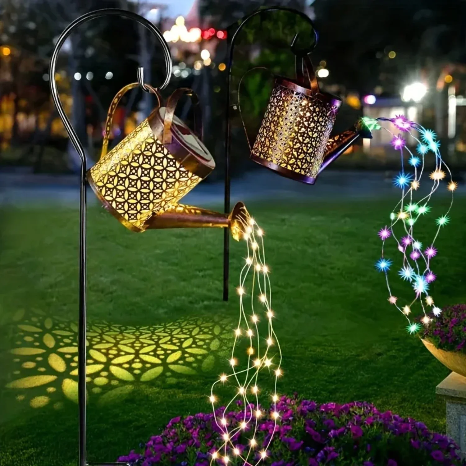 

Solar Powered Retro Metal Kettle Fairy Lights - Waterproof Solar Watering Can Light for Outdoor Garden Decor, Hanging String Lig