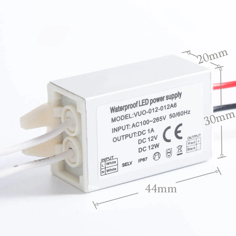 IP67 Slim LED Driver Adapter 6W 12W 15W 20W 30W 40W 50W 60W 12V 24V Ultra-Thin Lighting Power Transformer Indoor Outdoor Fitting