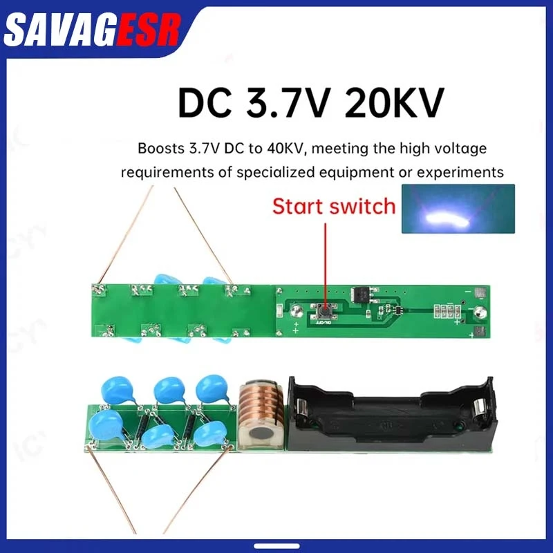 DC 3.7V 40KV Battery Integrated High-Power High-Voltage Module Boost Coil Strong Discharge Module Circuit Arc Generator