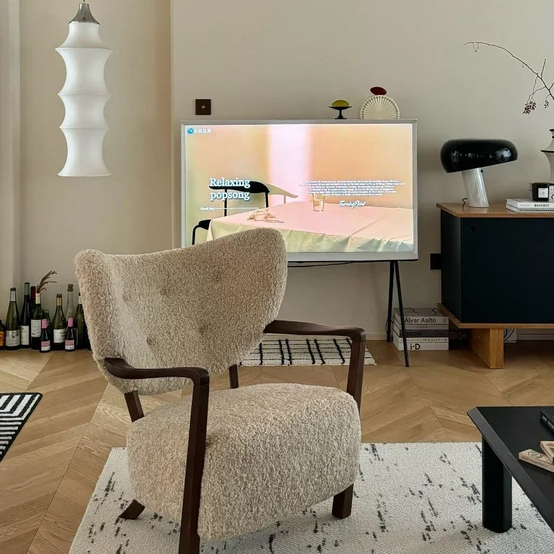 Mousse Danish designer medieval single sofa chair North American black walnut double armrest lamb wool sofa chair