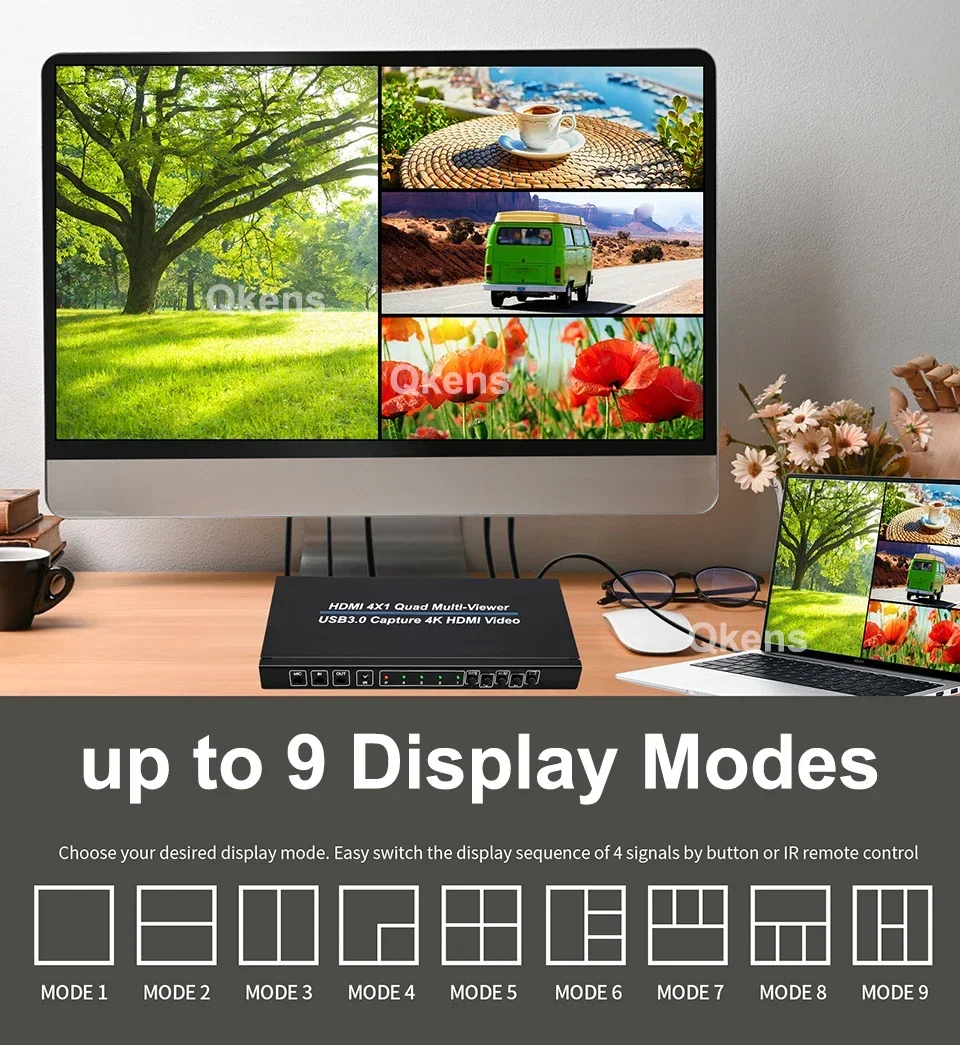 4K 4x1 HDMI мультипросмотр QuadView с ИК-пультом дистанционного управления-4 в 1 Out 9 режимов отображения с 1080p @ 60 Гц USB3.0 функция карты видеозахвата