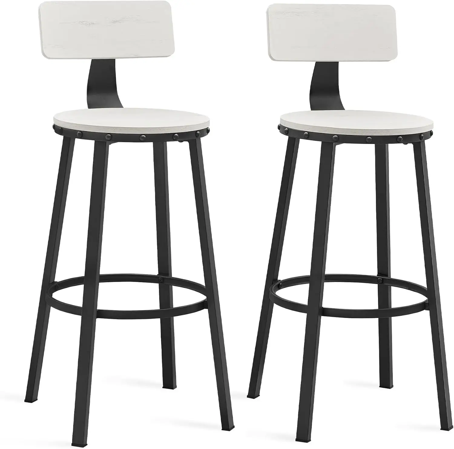 

Bar Stools Set of 2, Bar Height Barstools with Back, Counter Stools Bar Chairs with Backrest, Rustic White and Black