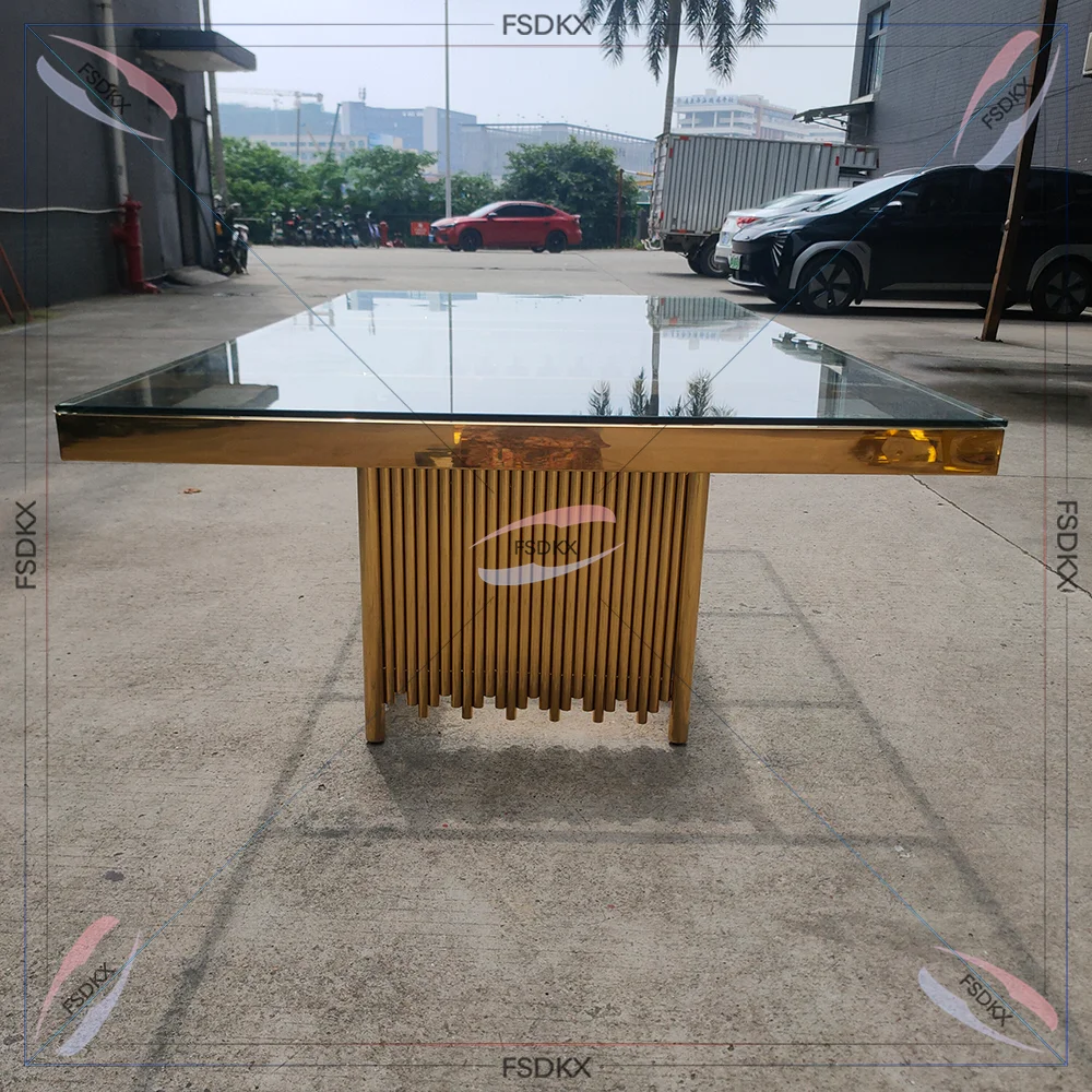 Luxury Silver Crystal Rectangle Table Wedding Stainless Steel Table for Bride and Groom