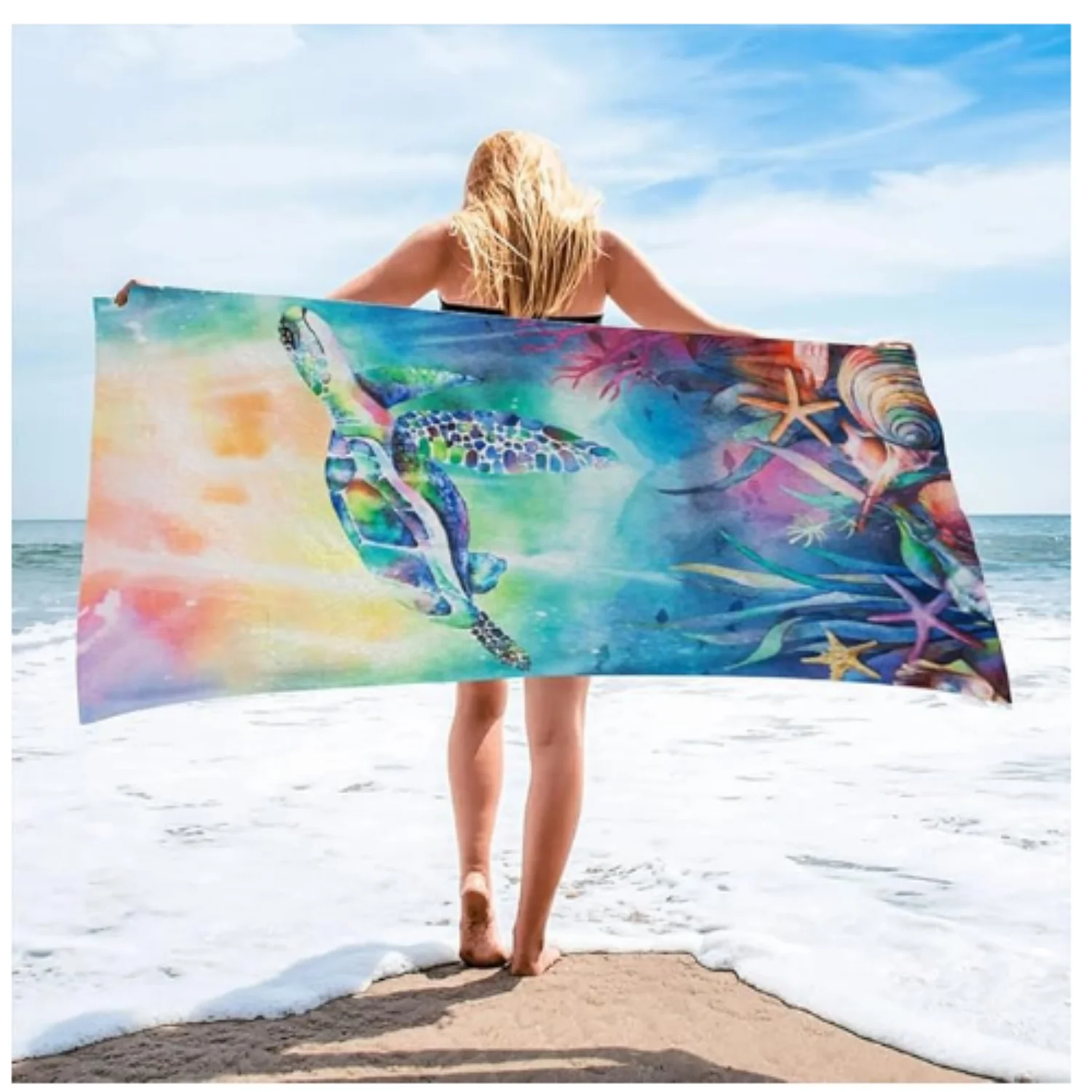 

Очень большие пляжные полотенца с изображением морской черепахи Tie Dye, большая толстая махровая ткань из микрофибры, пескозащитная, быстросохнущая, 140x180 см