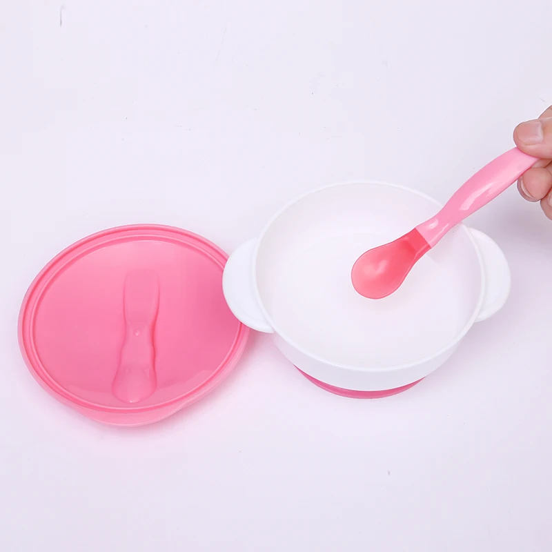 Baby Feeding Bowl Cutlery Sets Learning Set Food Bowl Spoon Safety Temperature Sensing Spoon Assist Training Bowl With Cover