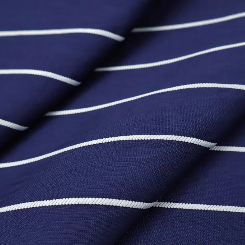 Dark Blue Classics Skin Friendly Yarn Dyed Stripe Fabric Non See Through Casual Summer Dress Hanfu Shirt Handmade DIY Material
