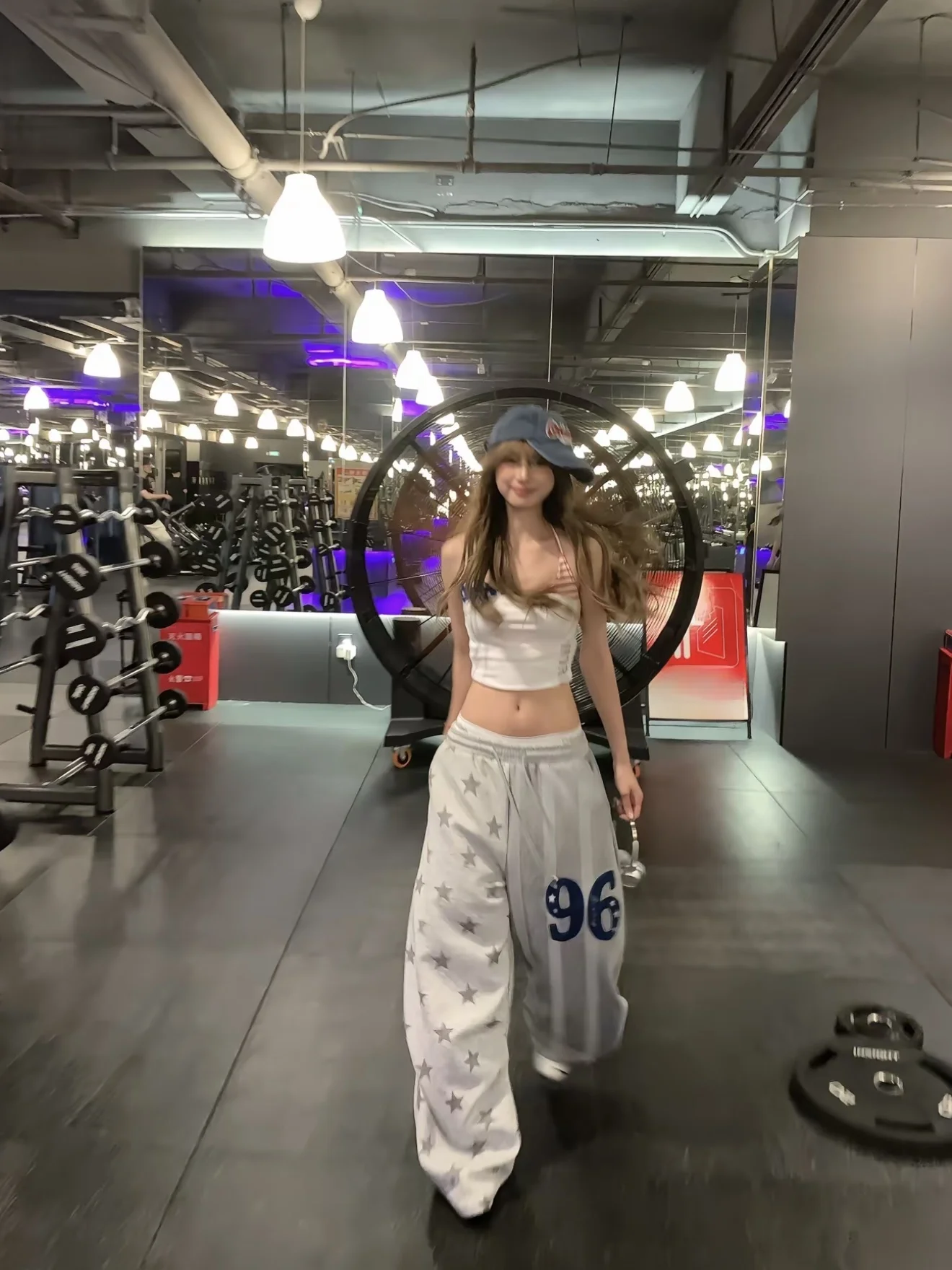 American Street Style Star Print Patchwork Drawstring Wide Leg Sweatpants Loose Commuter Unisex Casual Trousers