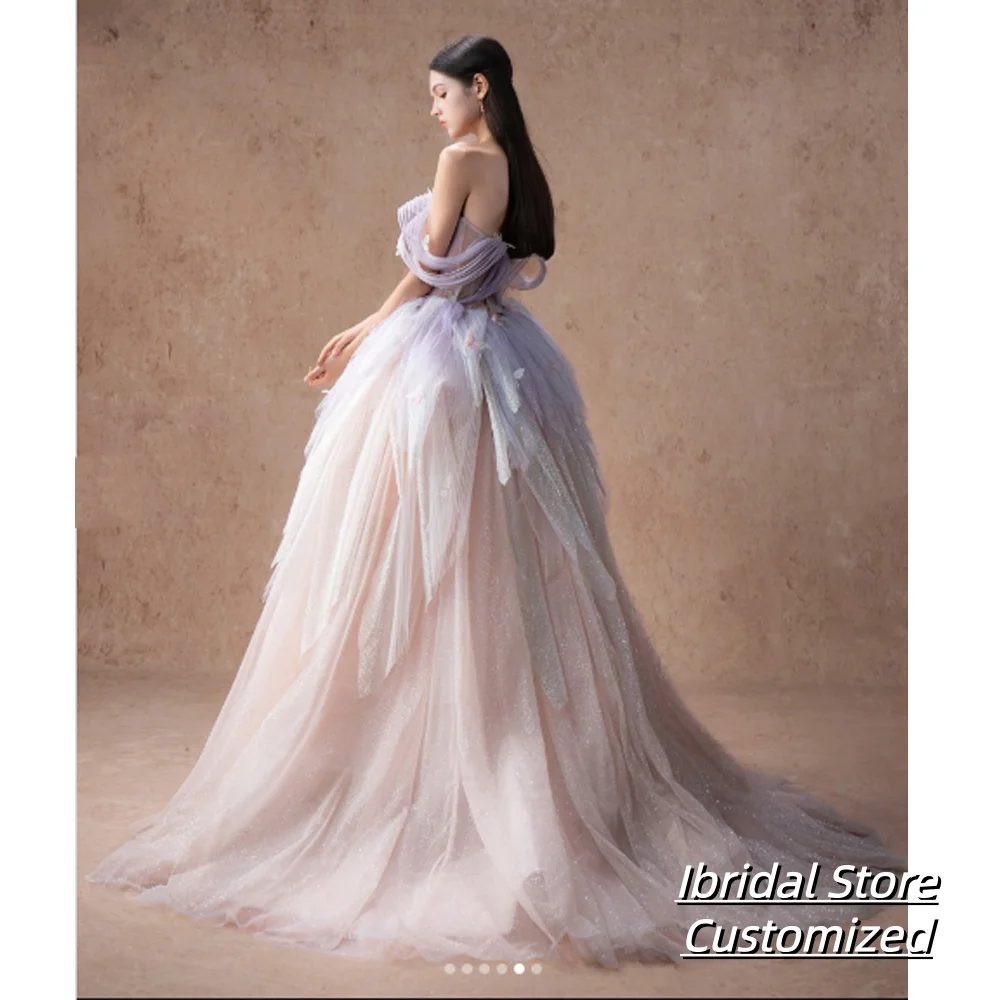 ชุดราตรีหรูหราประดับลูกปัดวิบวับสำหรับงานพรอม แบบเปิดไหล่ สีตัดกัน ทรงเอไลน์ ชุดออกงานกลางคืนแบบทางการ สั่งตัดได้ ถ่ายรูปสไตล์เกาหลี