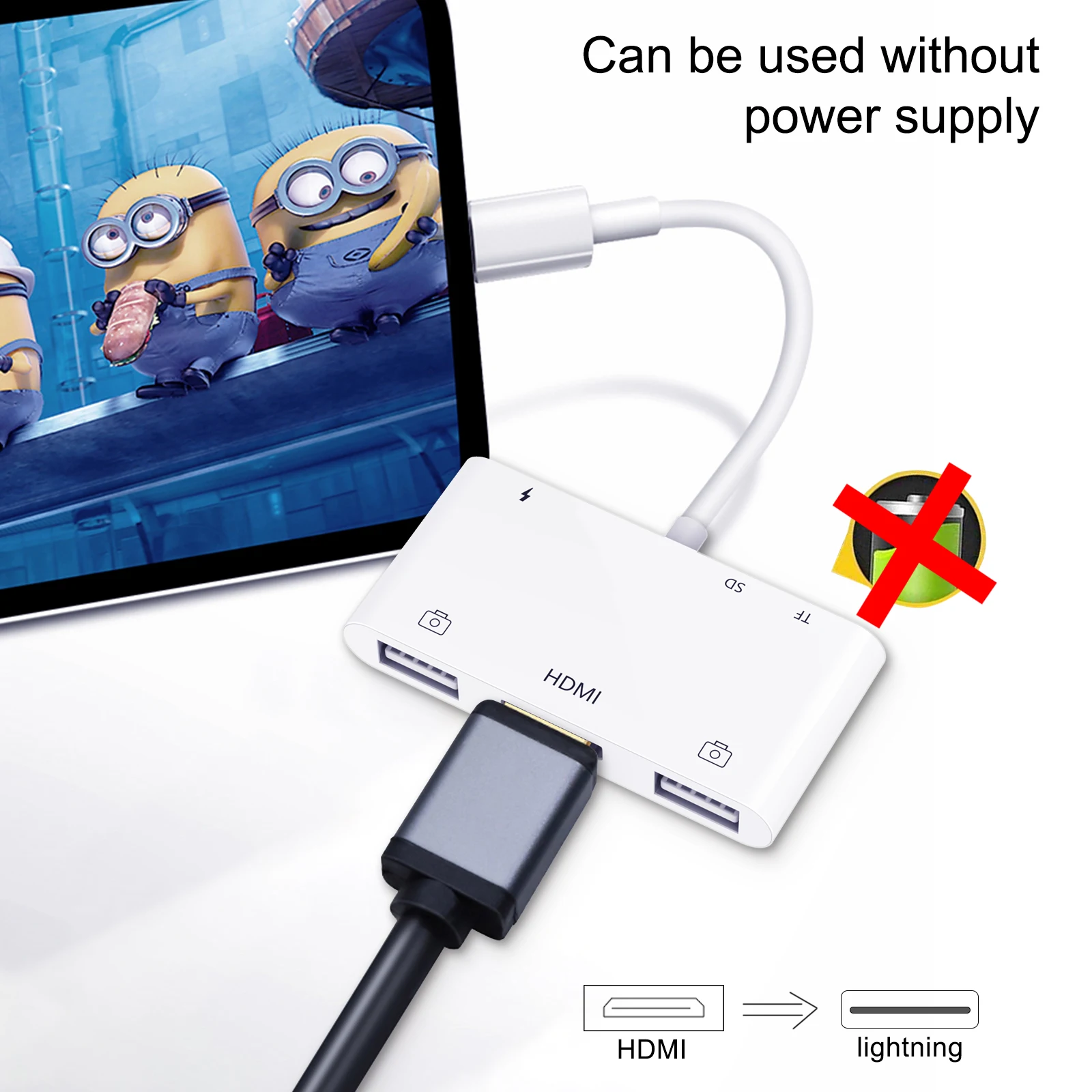 Lightning to HDMI USB 3.0 OTG cyfrowy Adapter AV/kabel błyskawica do SD/Adapter czytnik kart TF/obsługa klucza sprzętowego TV/projektor