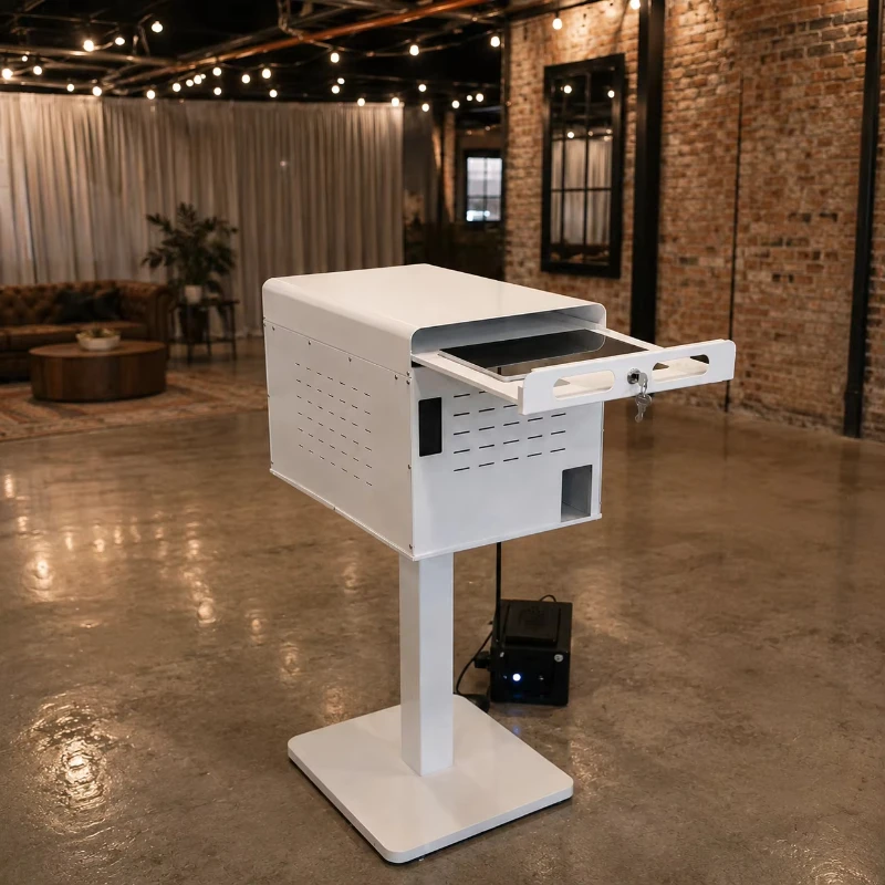 Stylish printer stand with drawers to accommodate, and laptop, perfect for weddings, parties, and events