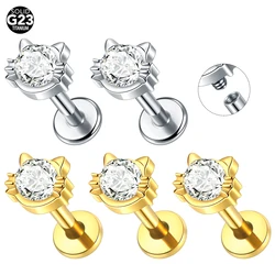 1/5PCS Titanium 16G Flat Back Cartilage Stud Earrings Piercing Crystal Cat Labret Tragus Helix Lobe Piercing Jewelry for Women