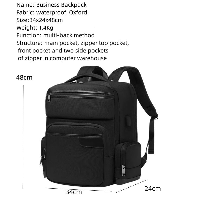 Bolso de hombro para hombre de tela Oxford + PU, mochila con cierre antirrobo de gran capacidad, bolsas de viaje de negocios al aire libre