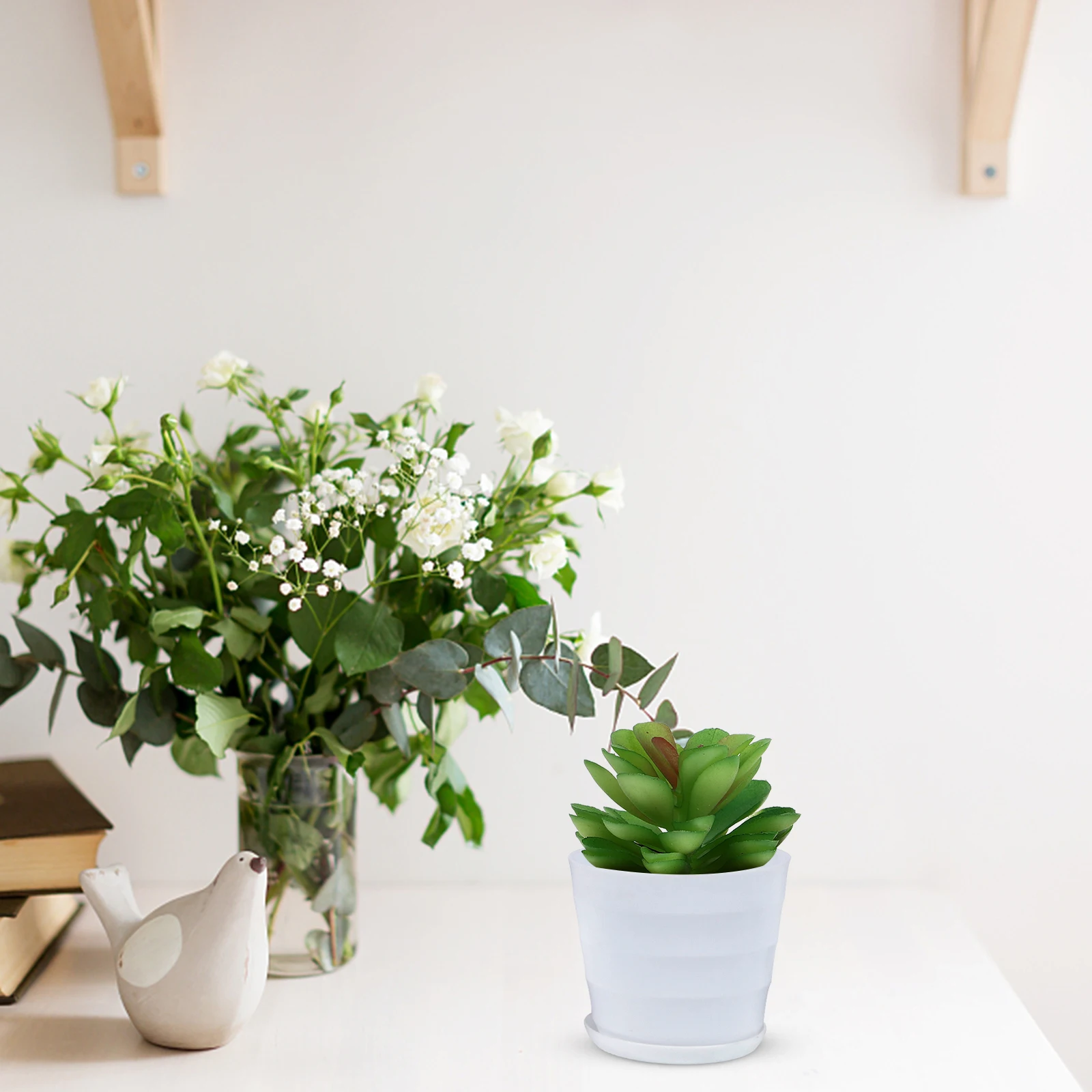 

6Sets Premium Plastic Flowerpots with Tray Sturdy Material for Balcony Coffee Shop Company Garden Decor Plastic Flower Pot