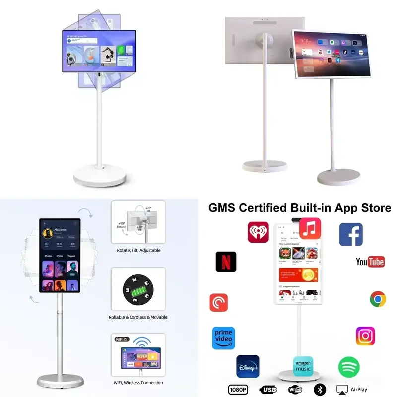 27 Inch Wireless Portable Smart Touch Screen Mobile TV 180 Degree Rotation Stand Adjustable Monitor for Gaming Office Home