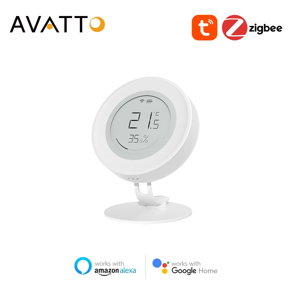 AVATTO Tuya Zigbee Smart Temperature Humidity Sensor E-ink Screen Indoor Controller Monitoring Work with Alexa Google Home