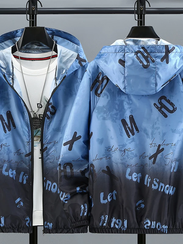 

Ultra-Thin adient Color Hooded Men's Jaet Summer Sun Protection Loose Casual Fiing Jaet Polyester Fabric Zipper Closu...