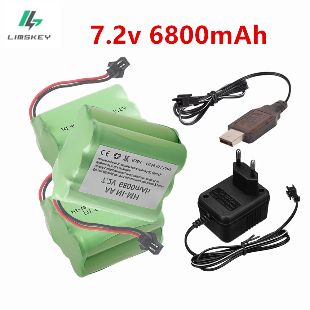 7.2V USB Charger Cable and 6800mAh 7.2V AA Ni-MH Battery with SM plug For Rc Cars, Tanks, Trucks, 6*AA 7.2 v Batteries Pack