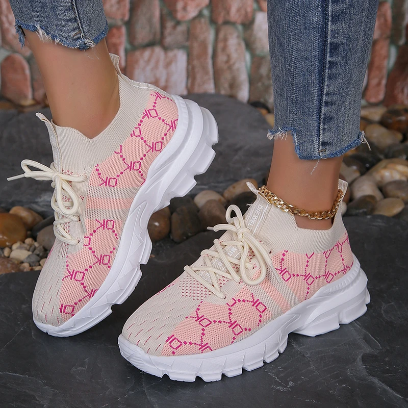 

2025 Fashionable and Elegant Thick Sole Mesh Breathable Women's Shoes Summer New Comfortable Round-toe Casual Sports Shoes