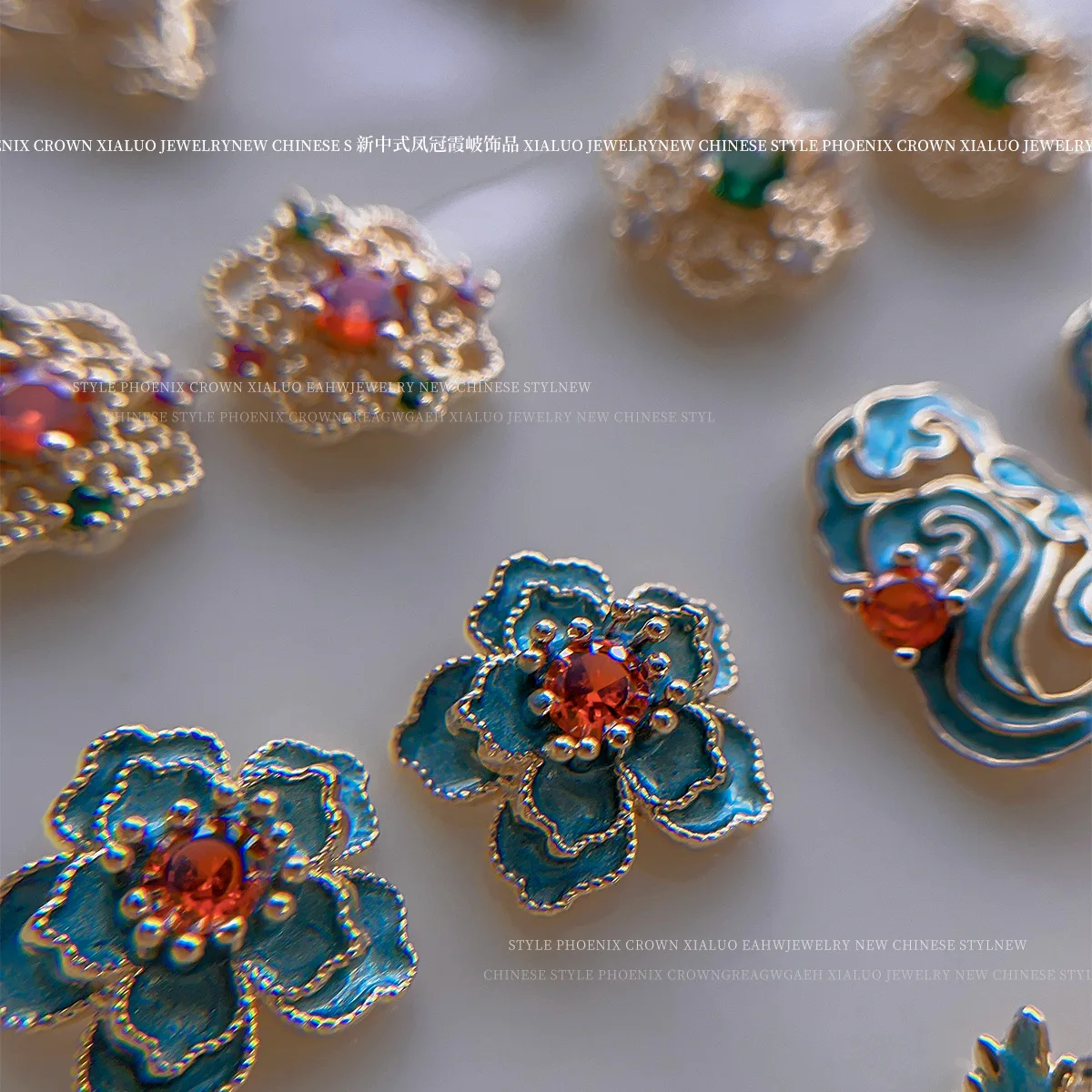 จีน Phoenix Crown Pearl Rhinestone ผีเสื้อ Peony มงคลเมฆหยกตกแต่งเล็บอุปกรณ์แต่งเล็บ