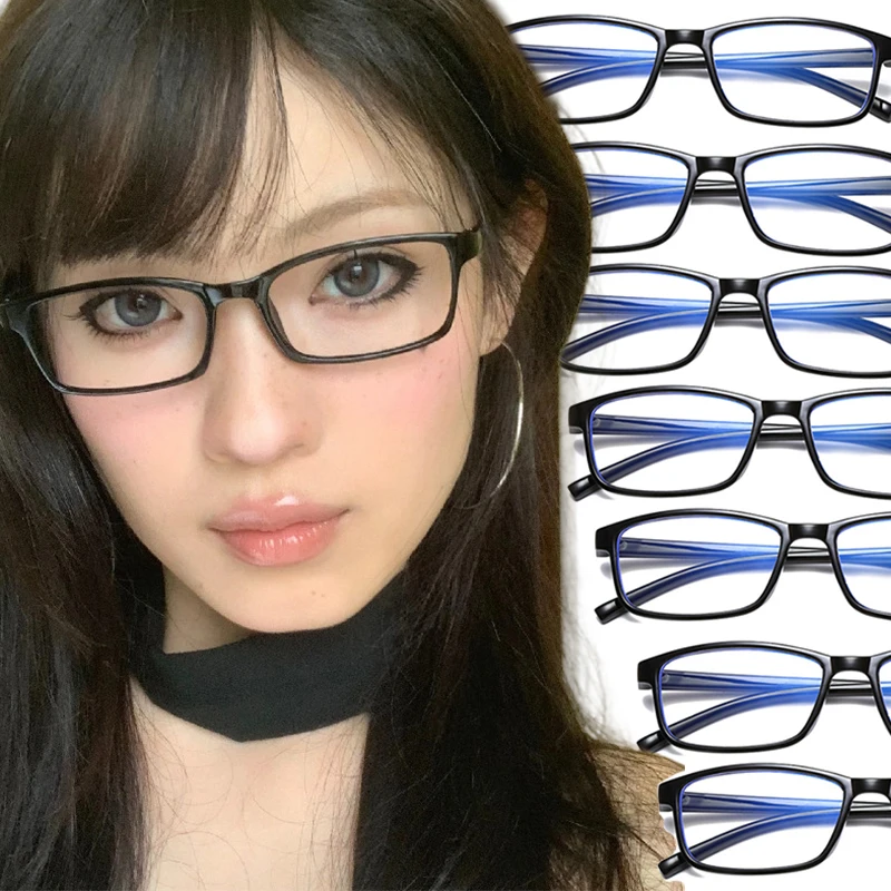 Retro Black Reading Glasses Women Girls Anti Blue Light Eyeglasses Harajuku Black Spectacle Square Frame Optical Eyewears