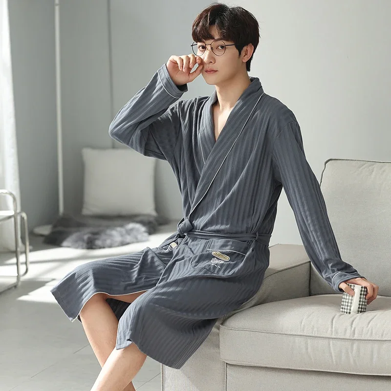 Plus Size 3XL 4XL Men Long Bathrobe Sleepwear Black Bridegroom Wedding Robe Spring Autumn Sleepwear Nightwear Cotton Home Wear