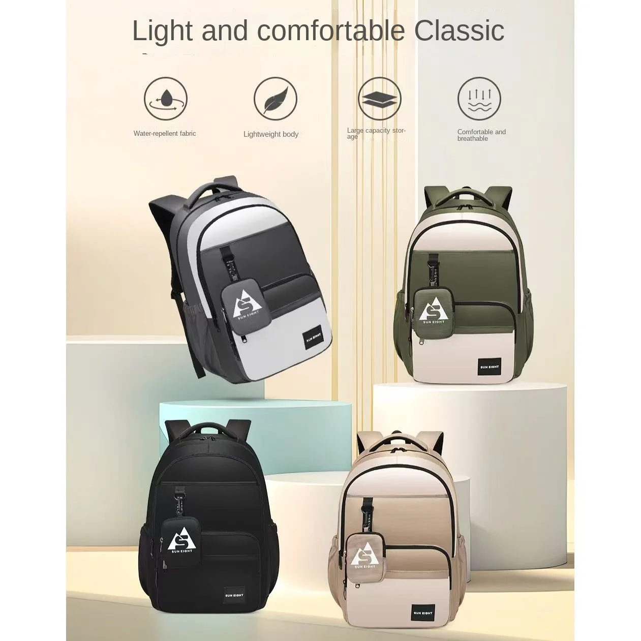 

Sun Eight Leisure School Bag Boy Girl Middle High Student Shoulder Orthopedic Backpack Large Capacity Light Water Proof Mochilas