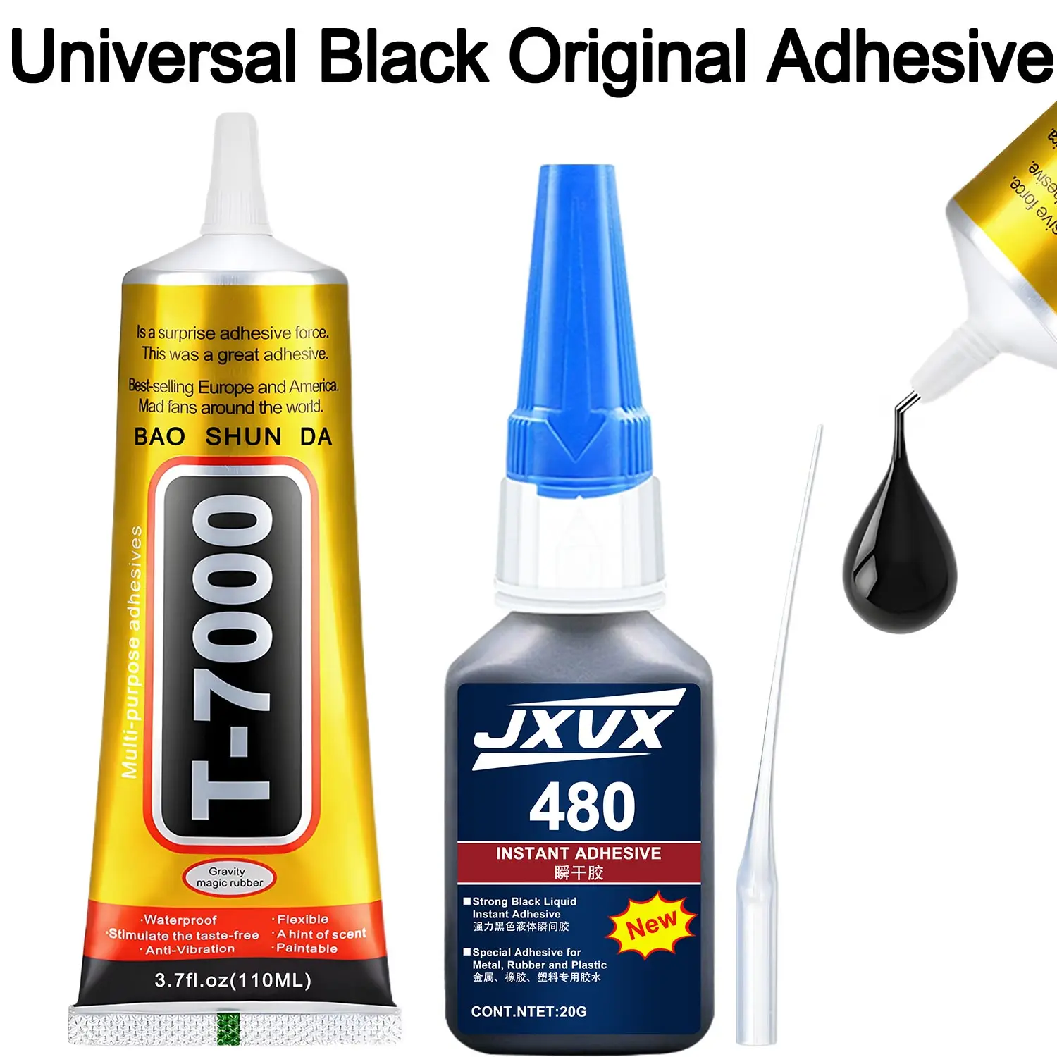 T7000/480 Aggiornamento Nero Contatto Cellulare Universale Nero Originale Tablet Riparazione Colla, Extra Forte  Colla liquida T7000 Applicatore di precisione Colla Include dispenser di precisione.