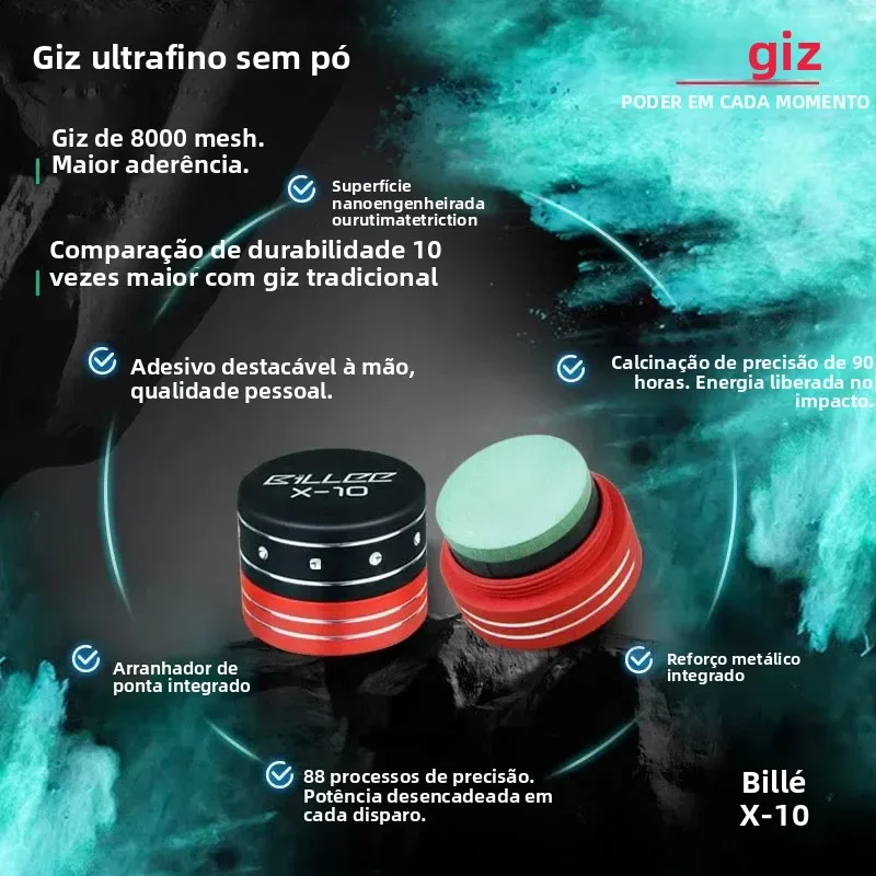 Conjunto de Giz Magnético e Caixa de Metal 8000 Grit para Taco de Bilhar com Ferramenta de Ponta para Máximo Controle
