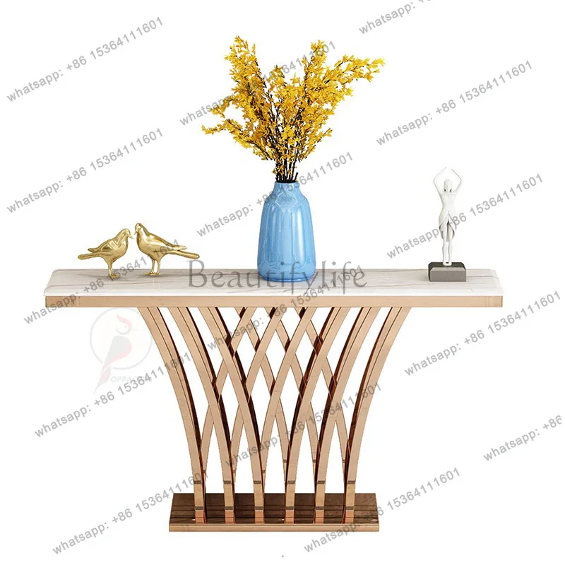 

Light luxury entrance cabinet simple and creative wall modern simple stainless steel entrance table