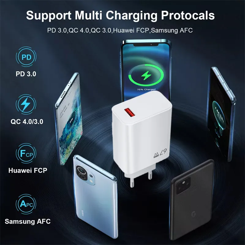 67W USB Charger Fast Charger For XIaomi 11 13 16 Samsung Galaxy S22 S23 Wall Charger Adaptor Mobile Phone Charger Quick Charging