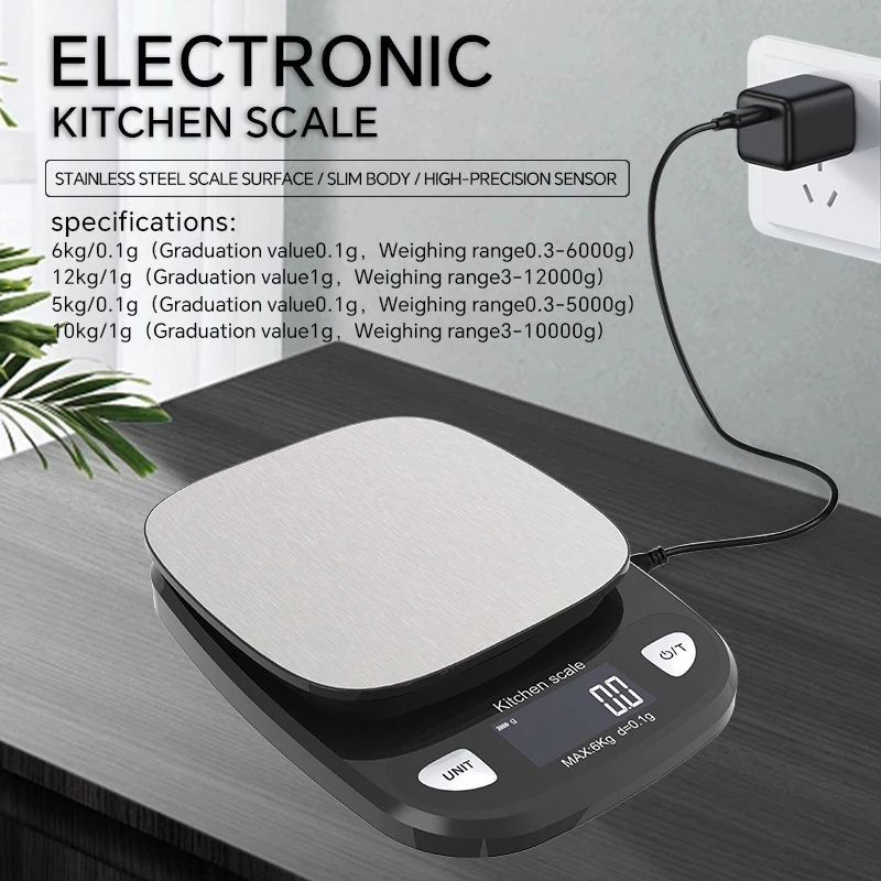 12kg 1g LCD Digital Food Cooking USB Scales 6kg/0.1g Big Stainless Steel Weight Balance Measure Tools Kitchen Electronic Scale