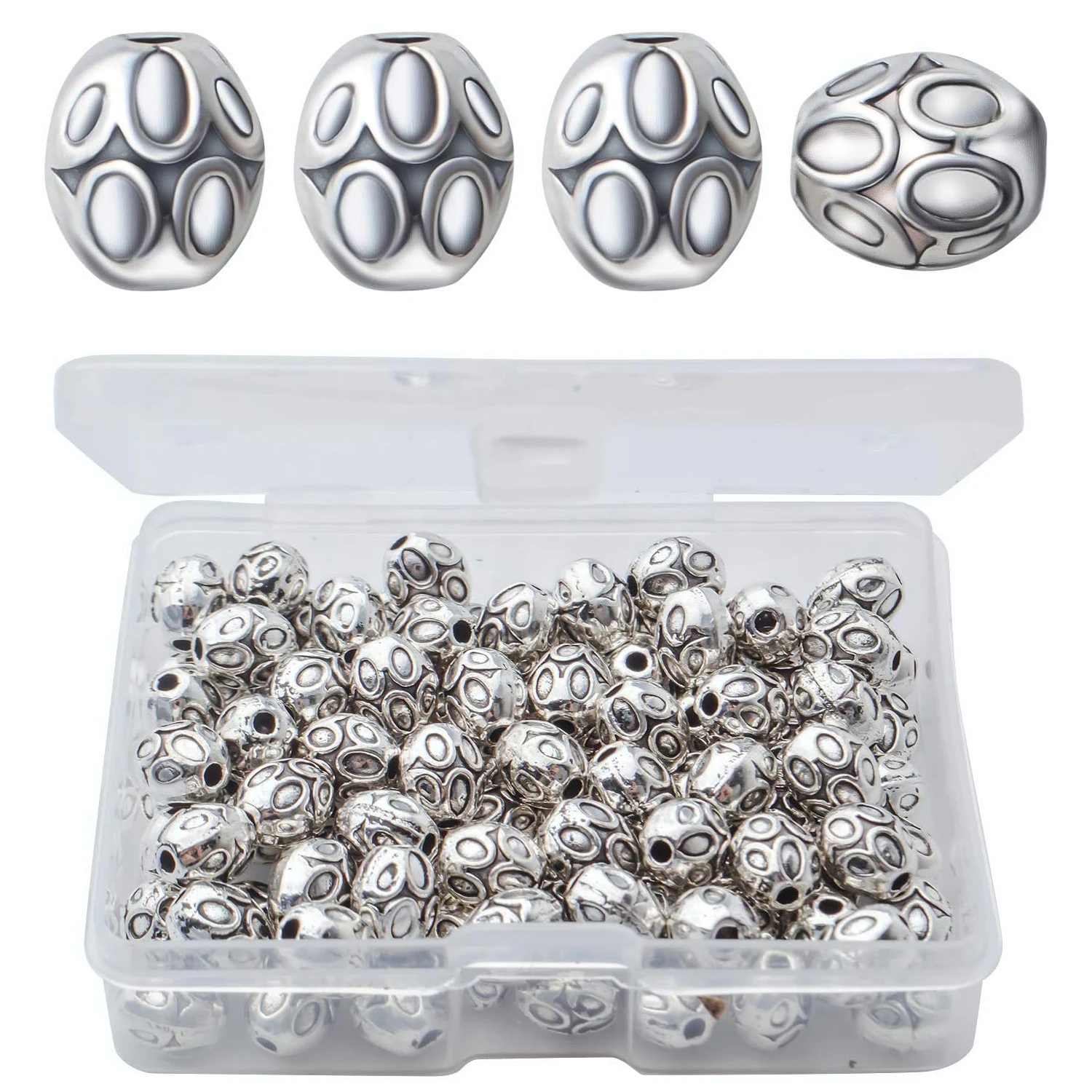 

100 шт. разделительных бусин-трубочек из тибетского сплава, овальные разделительные бусины, разделители для украшений, шармы-разделители с коробкой для изготовления ювелирных изделий своими руками