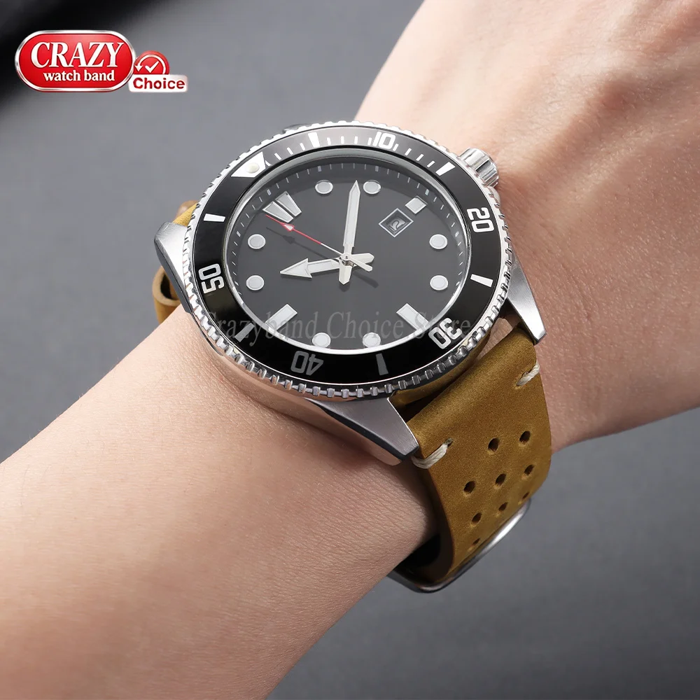 18/19/20/21/22mm 24mm Vintage Atmungsaktives Poröses Leder-Uhrenarmband Business Braun Schwarz Universelle Uhrenarmbänder Damen Herren Armband – Detail 6