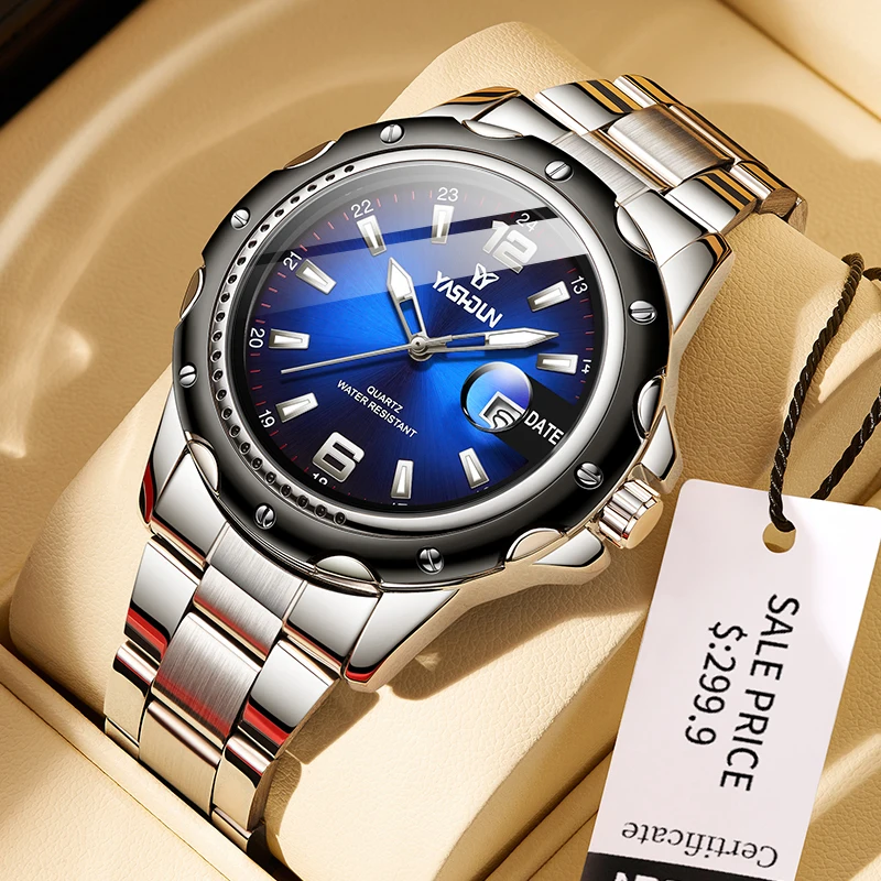 New Men Watch Classic Business Style Luxury Blue Golden Quartz Wristwatch Man Stainless Steel Relogios Masculino Reloj Hombres